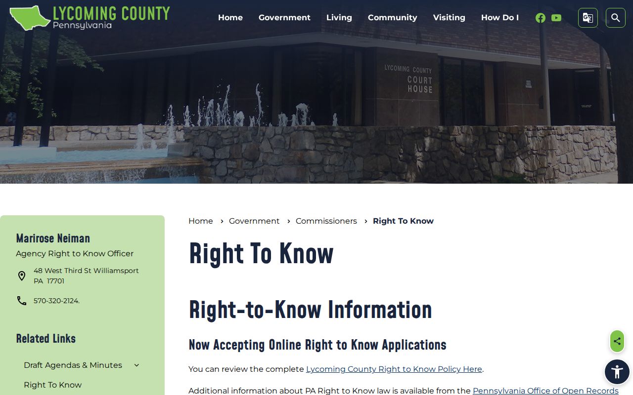 Lycoming County Right-to-Know request page
