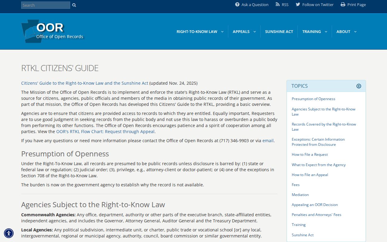 Pennsylvania Office of Open Records Citizens' Guide