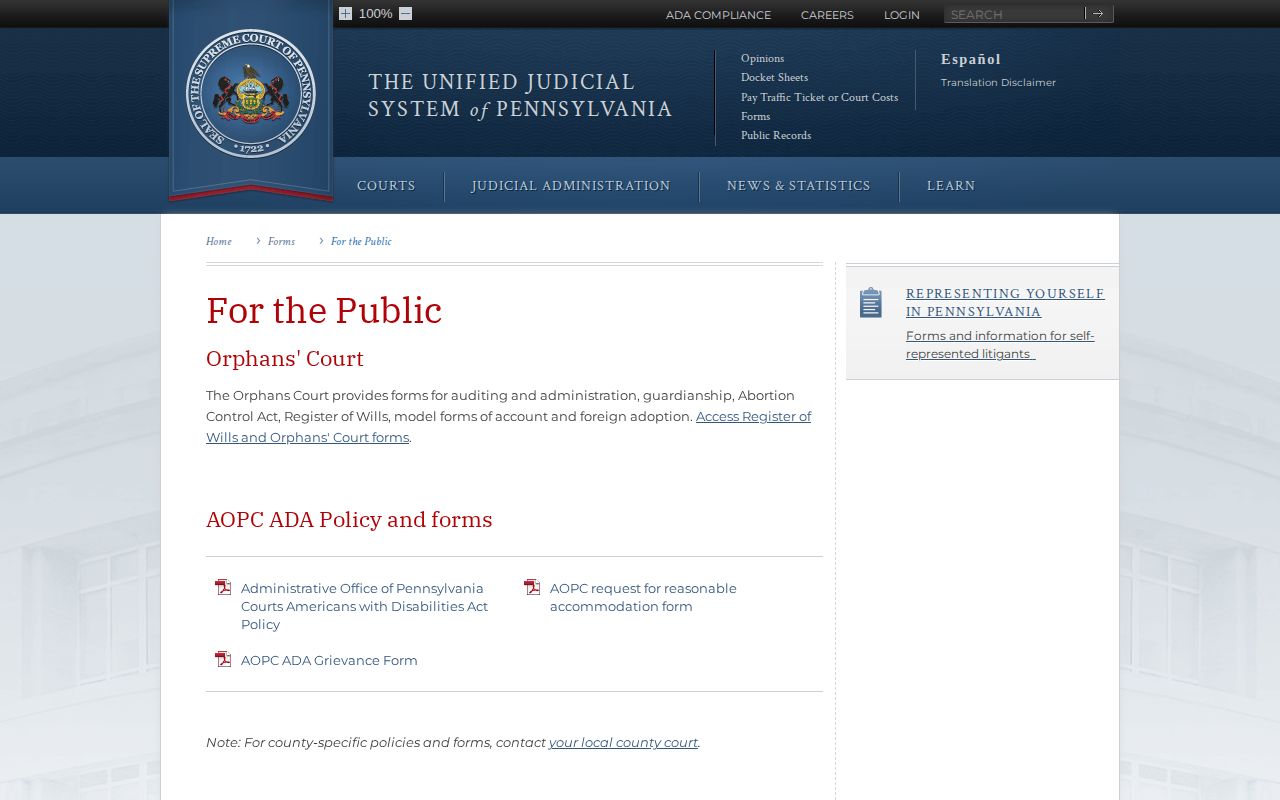 Pennsylvania UJS public forms page