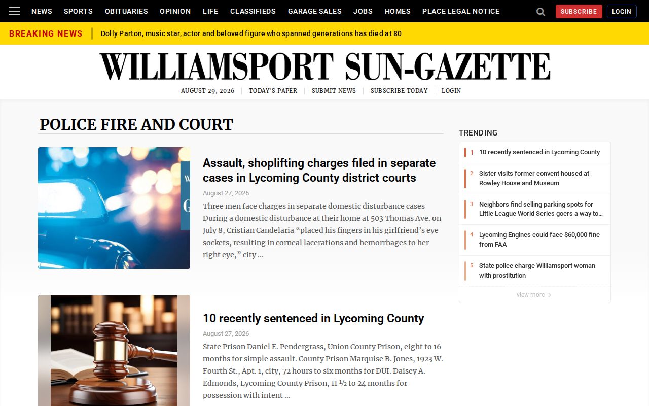 Lycoming County crime news and court records section of the Sun-Gazette